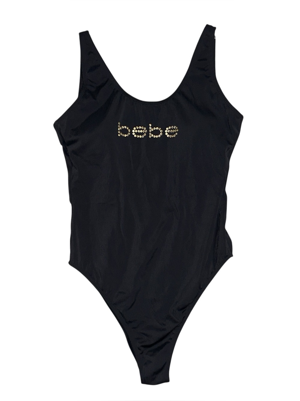 BEBE One Piece Bathing Suit w/Rhinestone Bling Logo Spell Out Back - Women’s XL